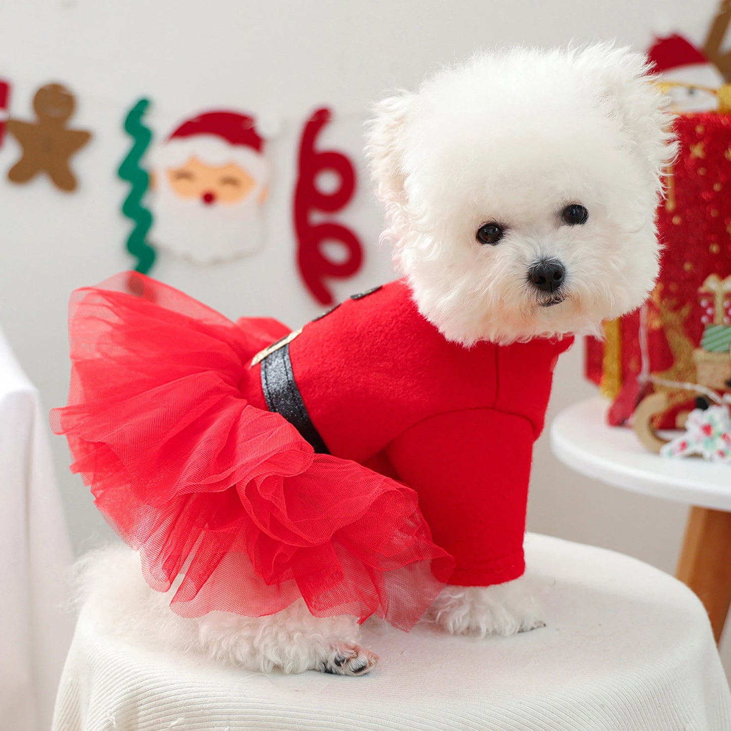 Dog Christmas Dress Snap Button Santa Claus Puppy Dress Pet Holiday Clothes For Small Dogs And Cats