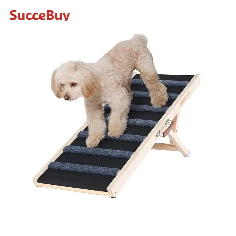 SucceBuy Dog Ramp Folding Ladder Anti-slip High Adjustable Wooden Pet Ramp Removable for Small Old Dog Climbing Stairs Sofa Car