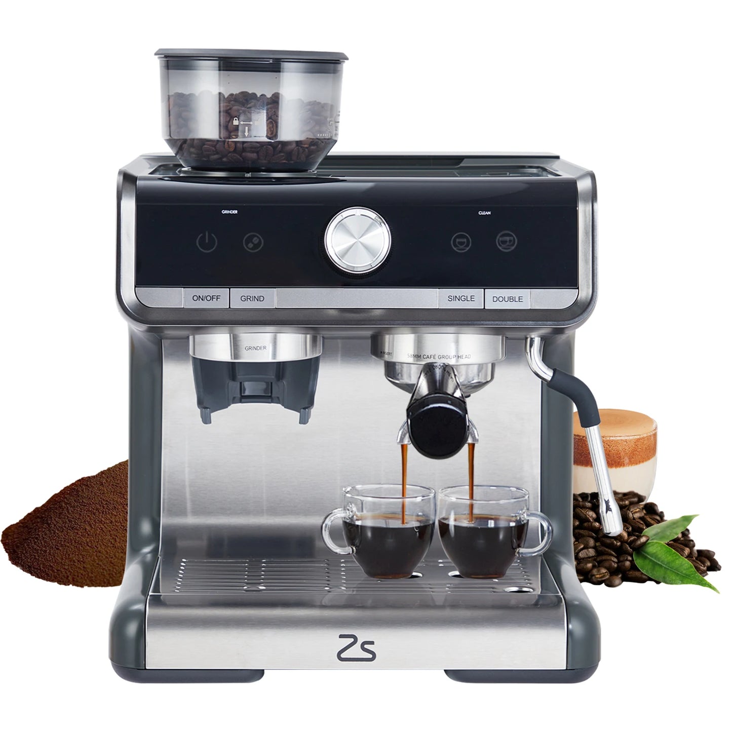 Espresso Machine With Grinder 20 Bar Steam Frother 1450W