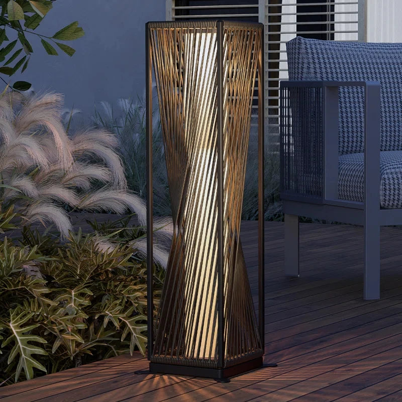 Outdoor Solar Floor Lamp, Patio Weather-Resistant Resin Wicker Solar Light for Yard, Garden, Pathway, Deck