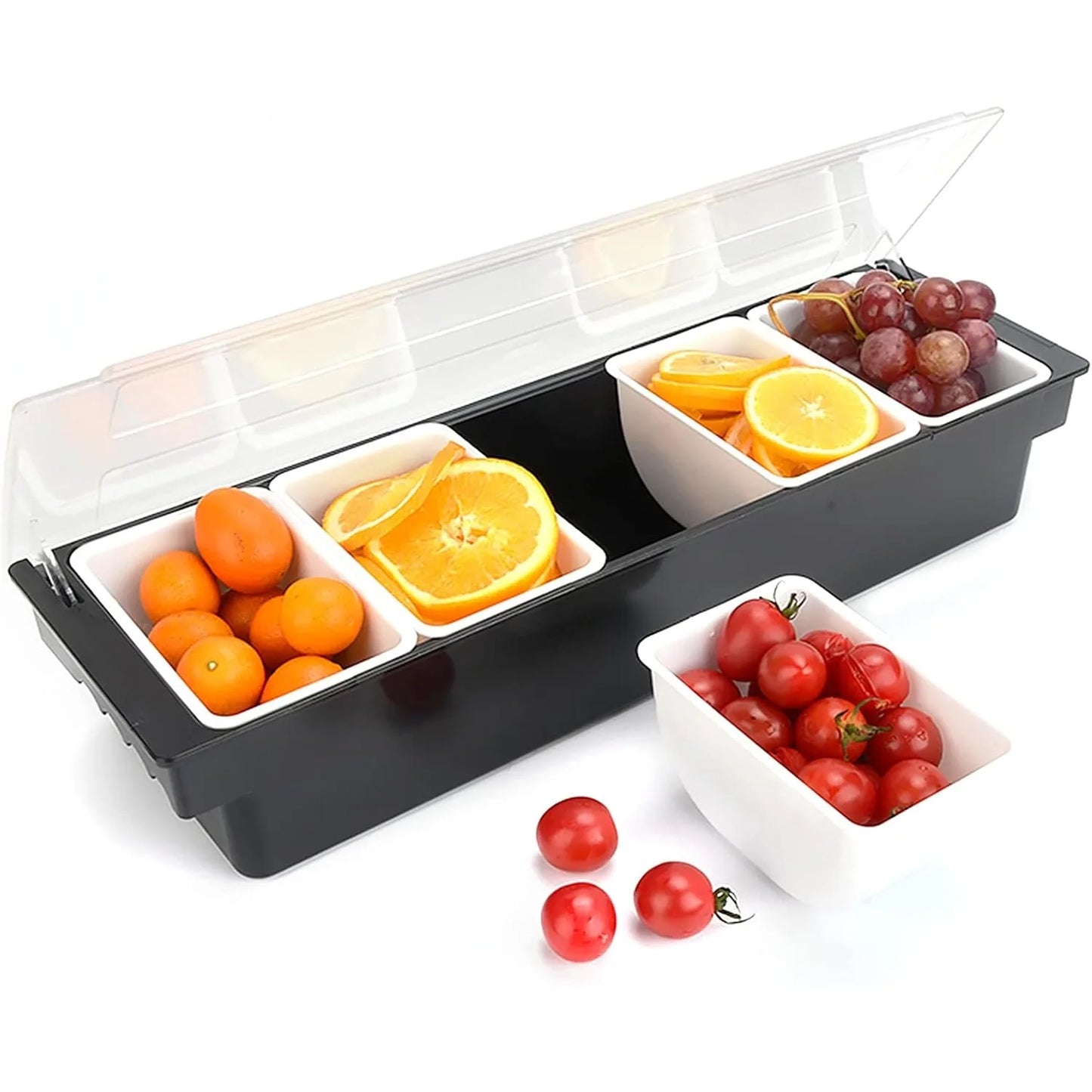 Compartments Condiment Dispenser, Chilled Server Food Tray Salad Bar, Condiment Tray Bar Caddy for Home Work or Restaurant Salad