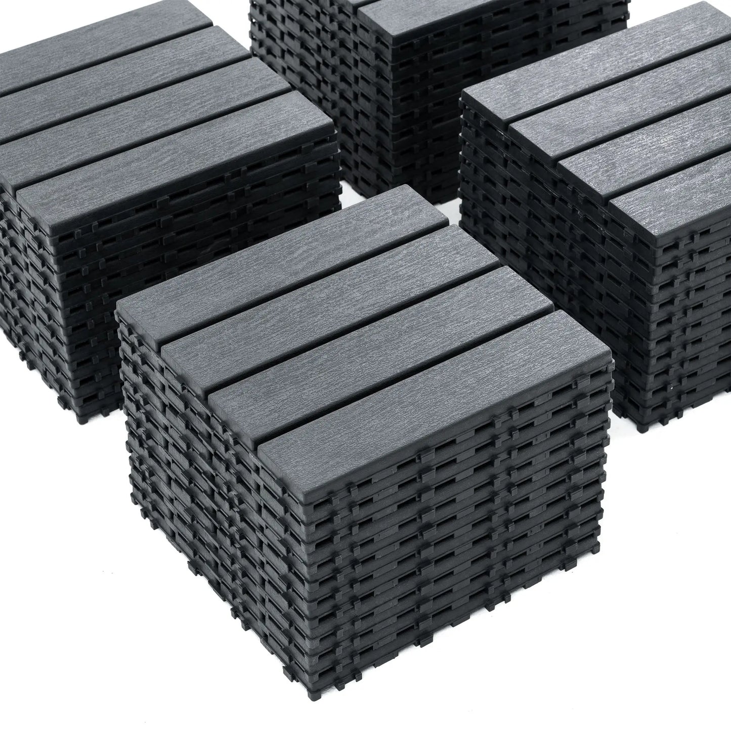 44 Pack Wood grain Interlocking Patio Deck Tiles- 12x12 Inch, Easy Install for Poolside, Balcony, Backyard-Durable Polypropylene