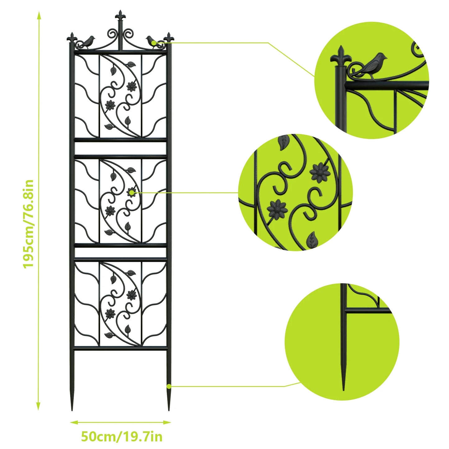 2x Tall Thick Metal Garden Trellis Bird Leaf Grid Panel Support Climbing Trellis