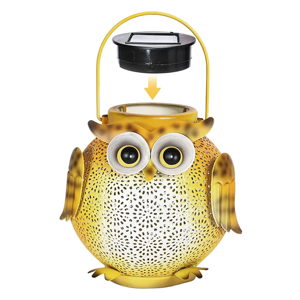 Iron Art Hanging Solar Lanterns IP44 Waterproof Outdoor Solar Lantern 600mAh Hollow Owl Shape Light Villa Garden Decoration Lamp