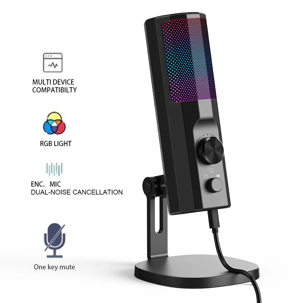 3.5mm Condenser Mic With ENC Noise Cancelling RGB Lighting