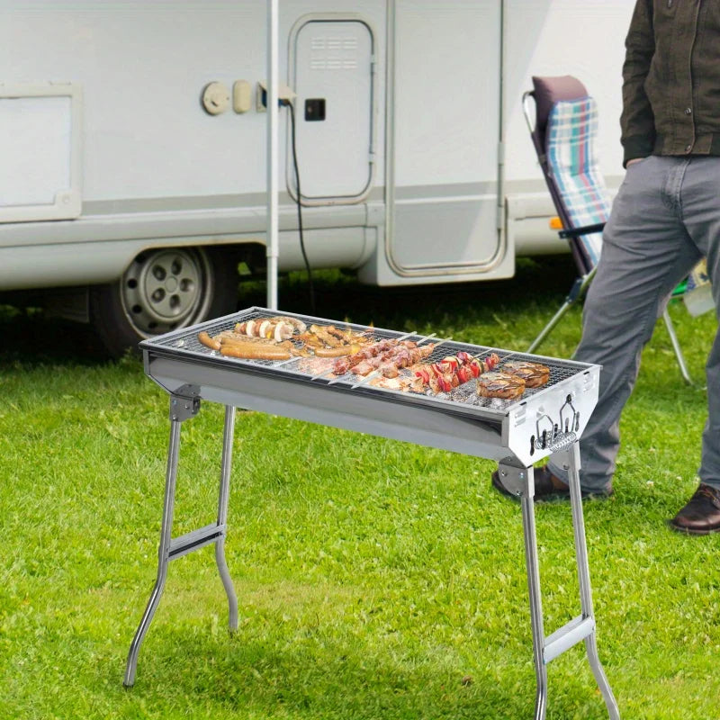 Portable Stainless Steel Barbecue Grill Folding Rack Outdoor