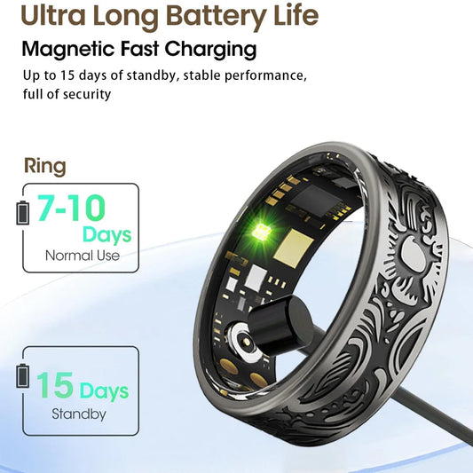 smart vintage ring integrates design with modern technology, offering a stylish and practical wearable device.black
