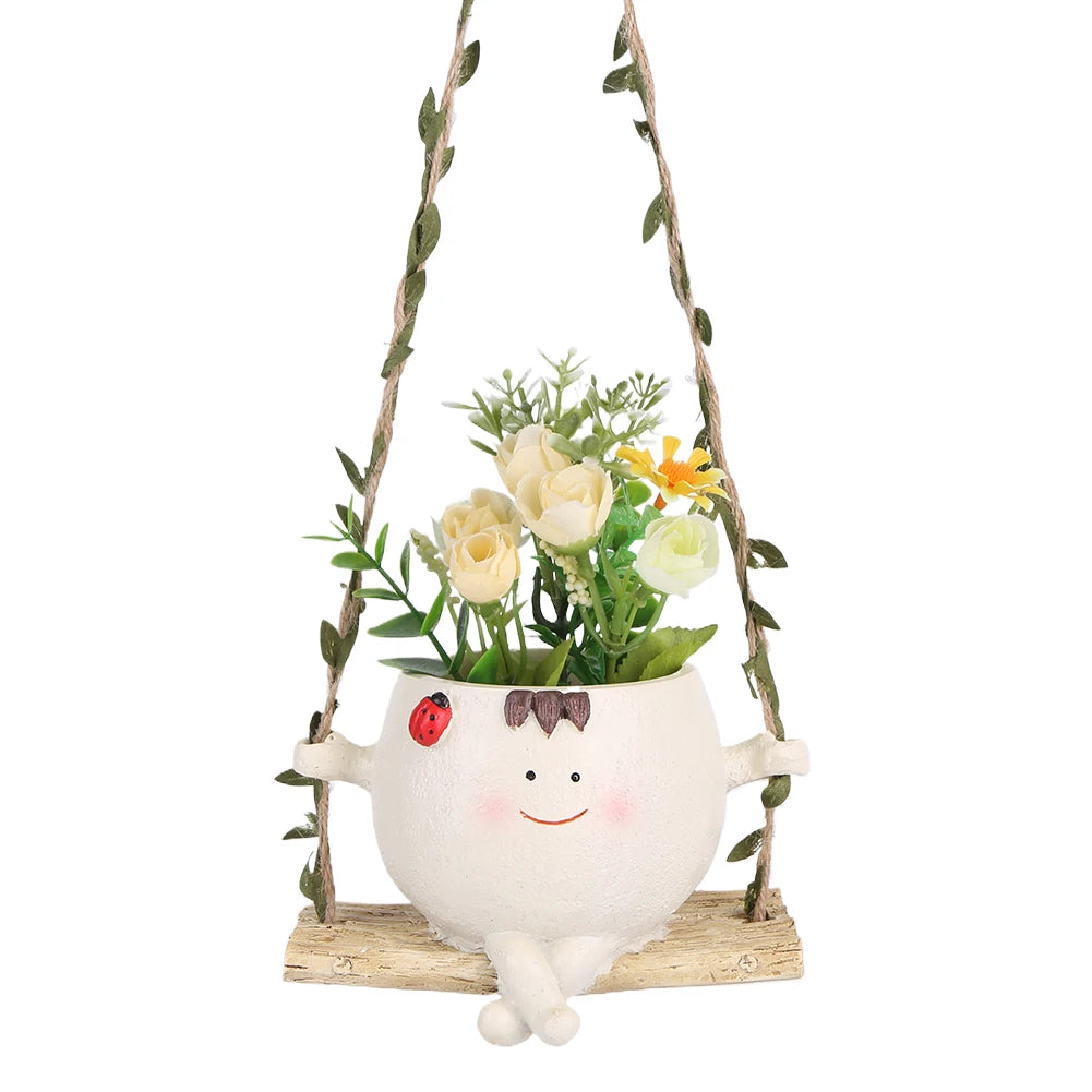 Face Head Planter Resin Smiling Face Planter Creative Wall Hanging Head Planter Multifunctional Home Garden Patio Accessories