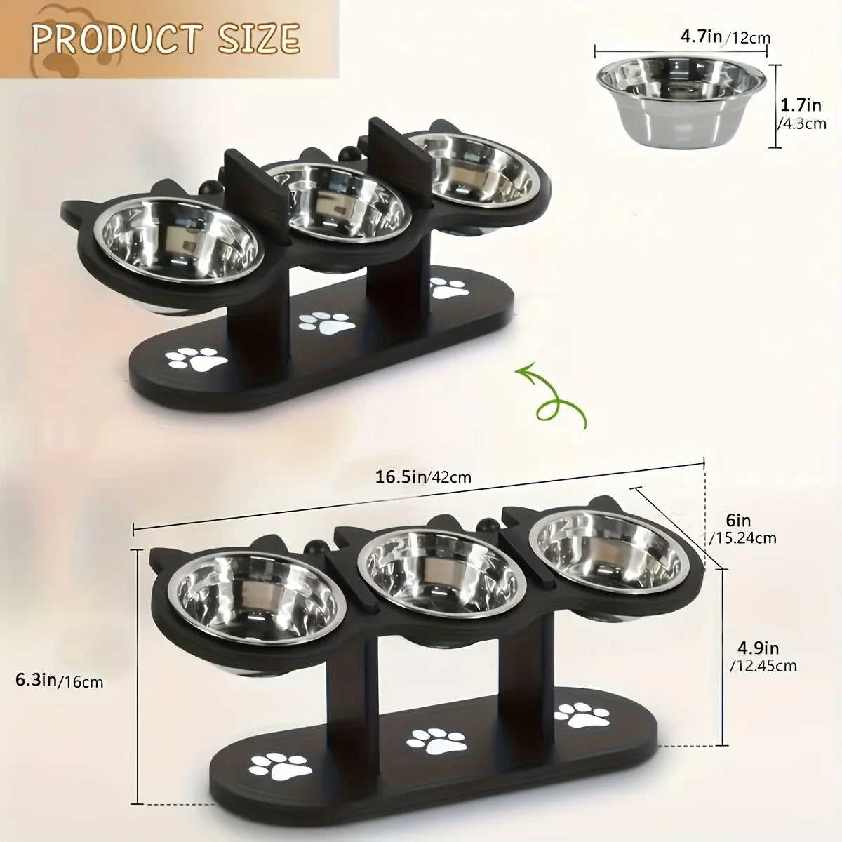 Elevated Tilted Cat Bowls 15 Degree Tilt With Wooden Stand Anti Vomiting 3 Stainless Steel Bowls For Cats And Puppies