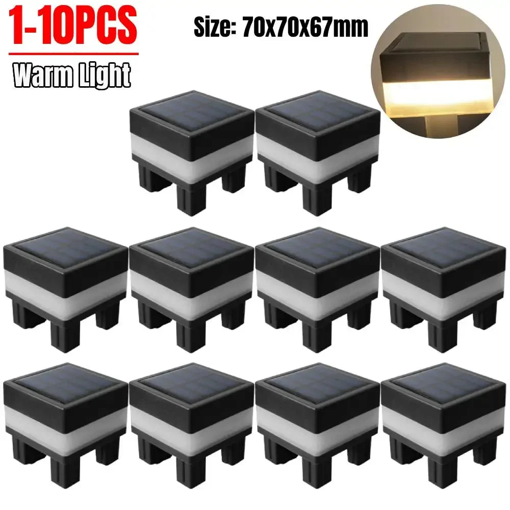 Outdoor Garden Street LED Light Solar Panel Pipe Pillar Post Square IP44 Waterproof Monocrystalline Cap Fence Lamp