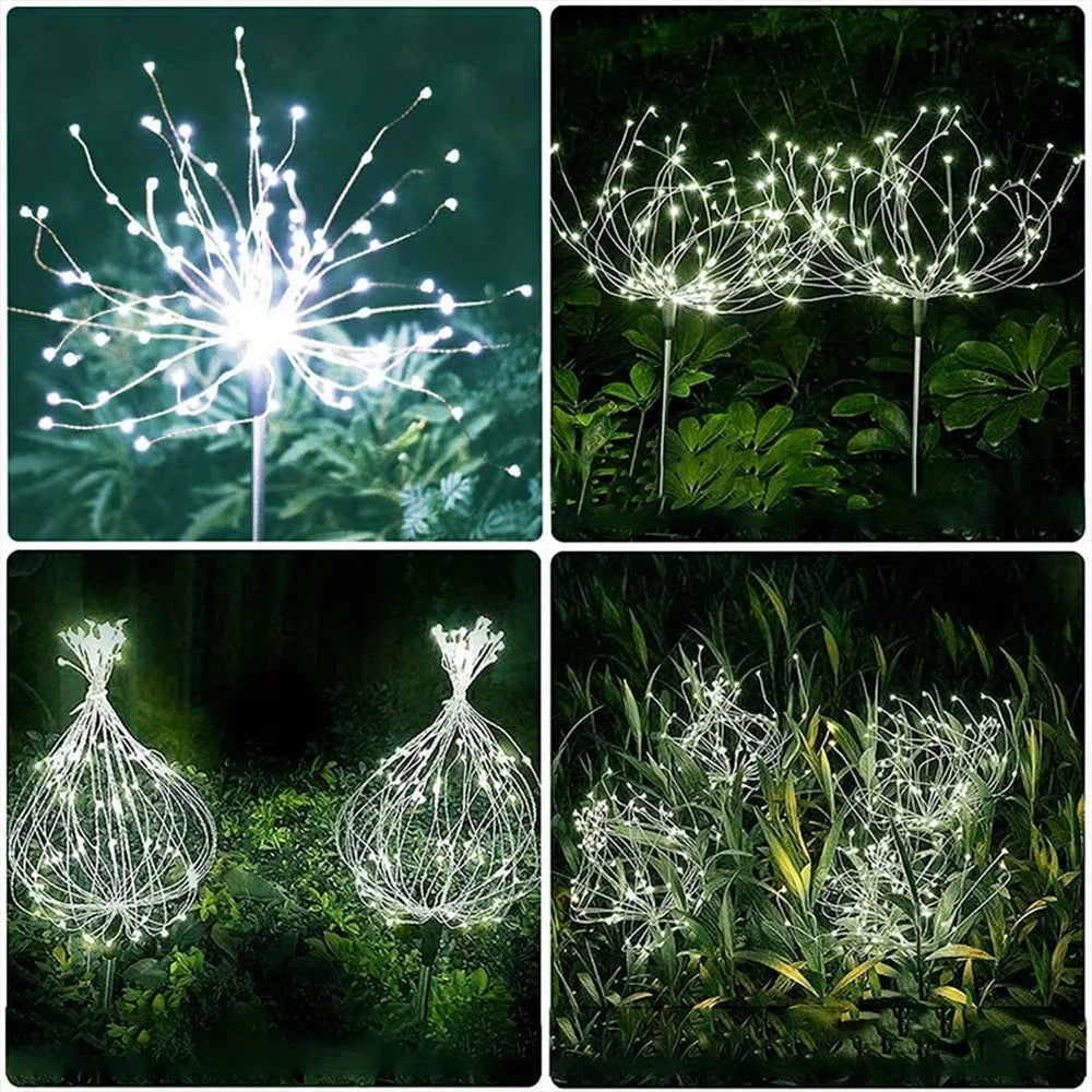 2/4/6/8/12pcs 200LED Outdoor Solar Fireworks Lights Waterproof Solar Garden Flower Lights 8 Lighting Modes Yard Patio Decoration