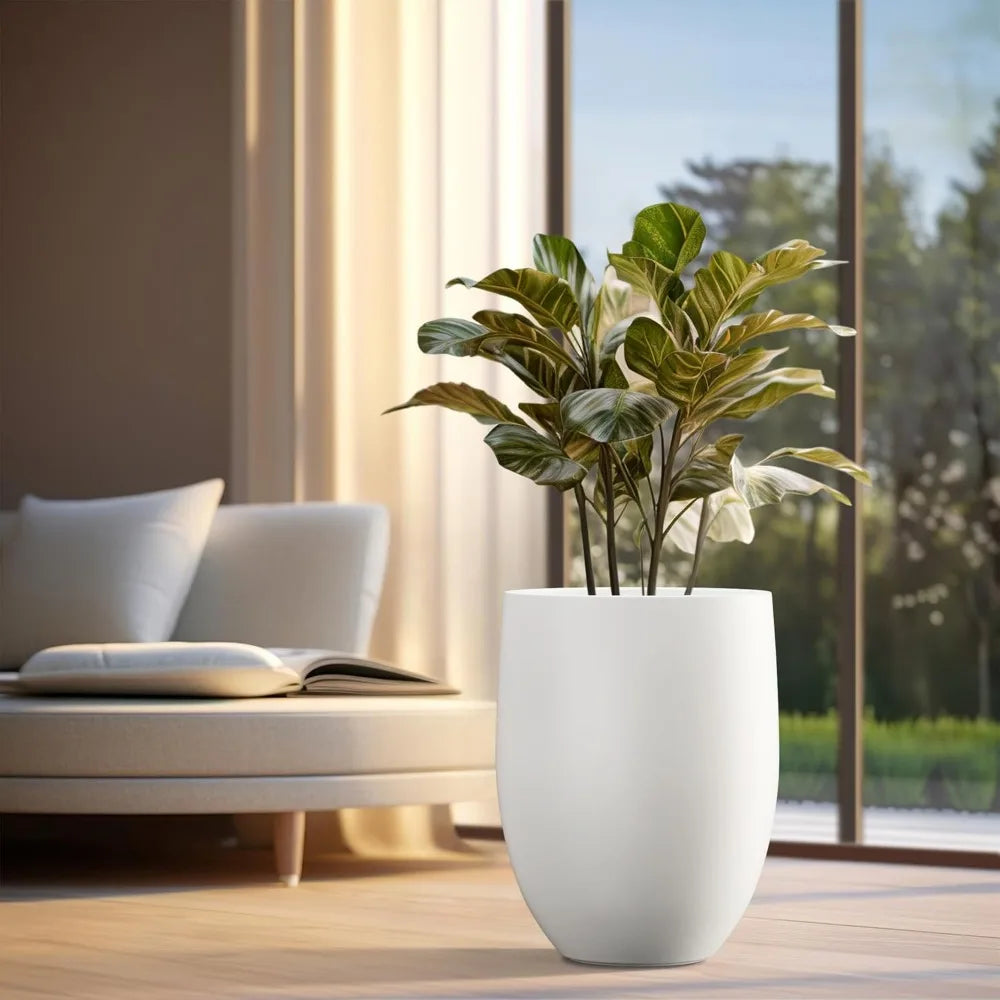 Kante 21.7" H Snow White Concrete Tall Planter, Large Outdoor Indoor Decorative Pot with Drainage Hole and Rubber Plug, Modern R