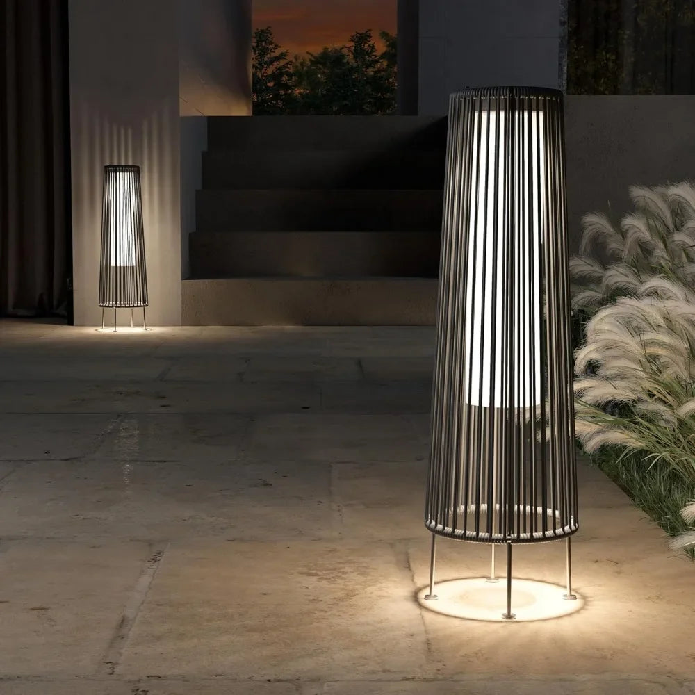 Outdoor Floor Solar Light 2-Pack, Wicker Solar Patio Lamp Waterproof Outside Deck Lamp for Porch, Yard, Garden, Lawn Decorations