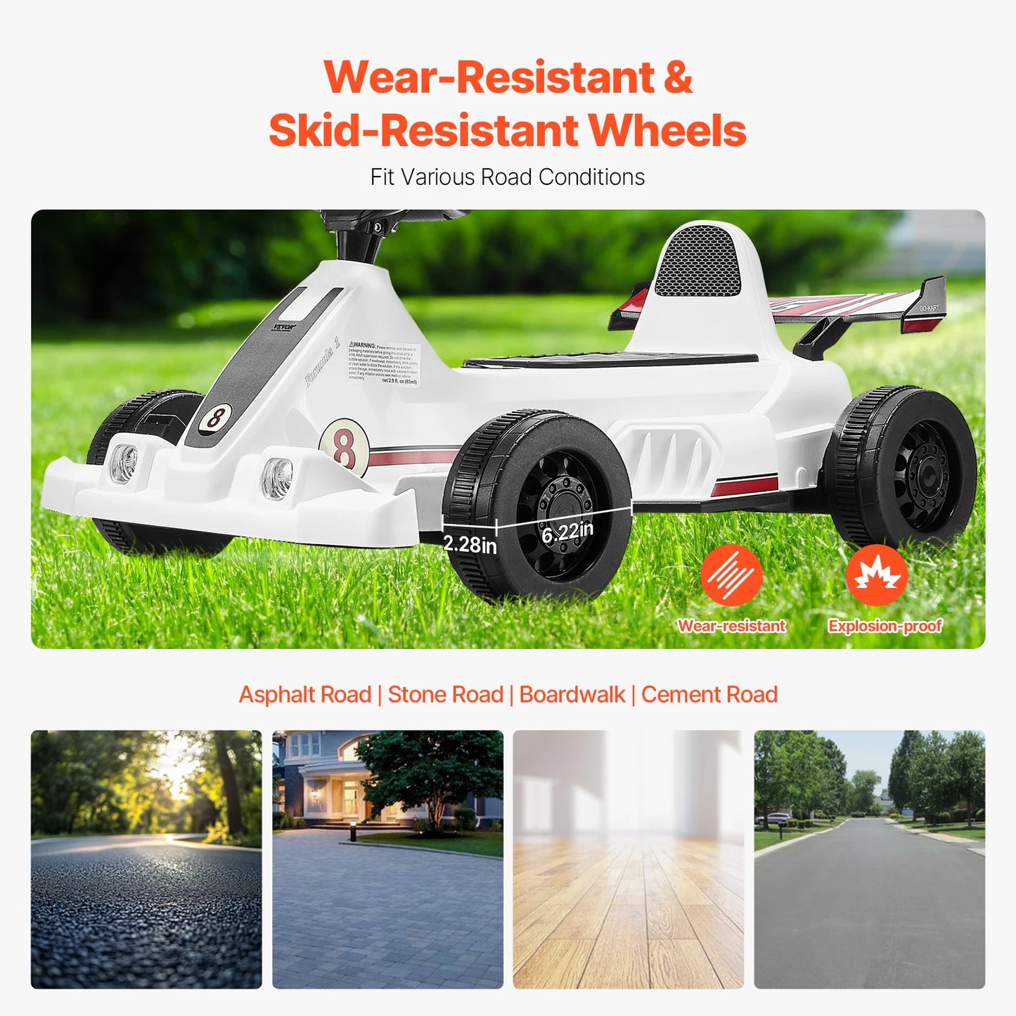 VEVOR 6V 4.5Ah Electric Pedal Go Kart Portable Outdoor Racing Toys 20000 RPM Motor with LED Headlight & Horn for Kids Boy Gifts