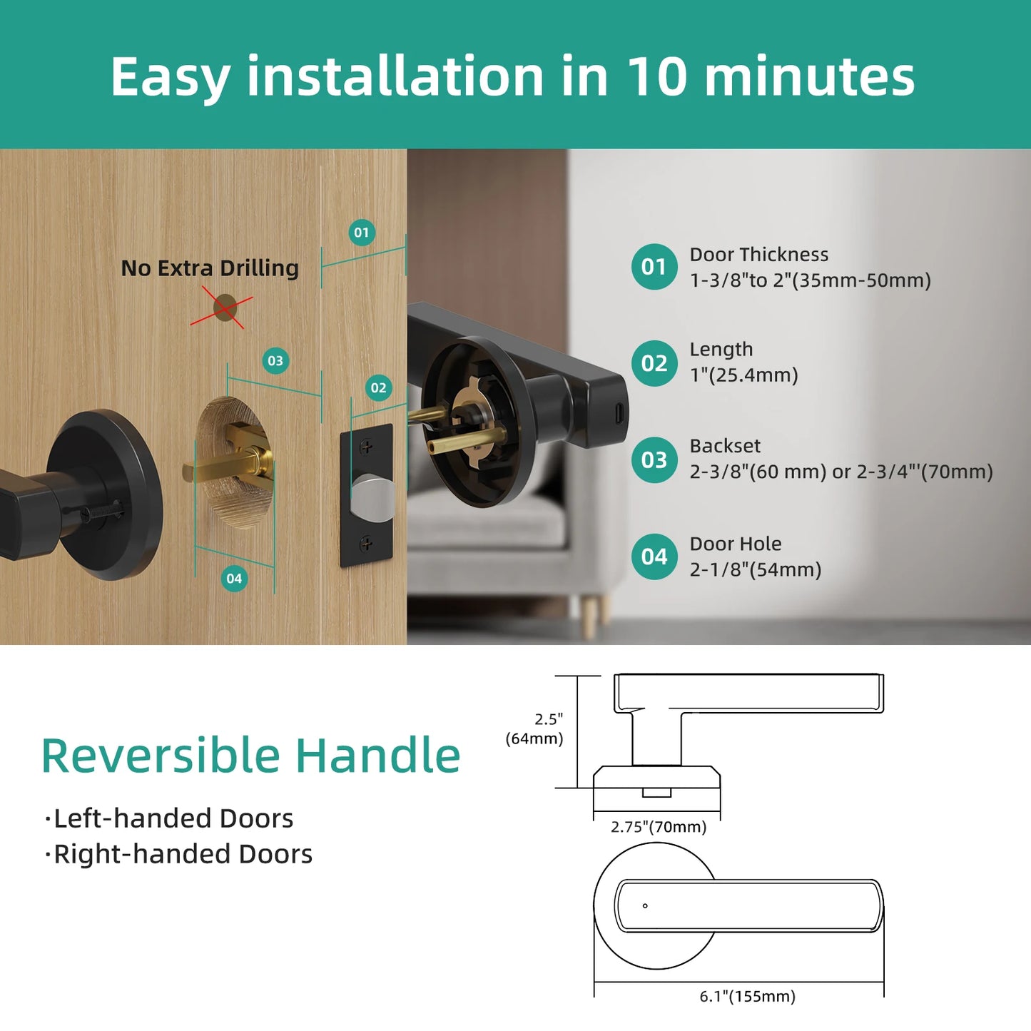 Viladepot Smart Lock Fingerprint Door Lock with App Remote Control Passcode Unlock Electronic Touchscreen Keypad