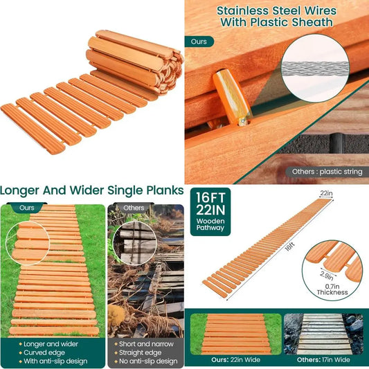 16Ft Wooden Garden Pathway Wider Outdoor Cedar Boardwalk