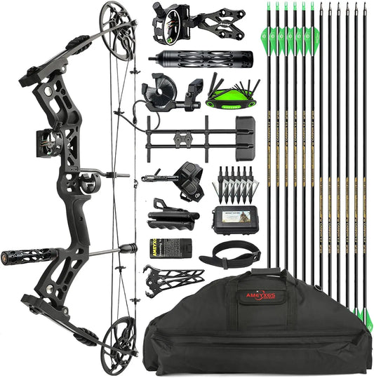 Archery Hunting Compound Bow Kit RTH 30-70 LBS Draw Length 23.5\\"-31\\", IBO 325FPS, Target Shooting Bow with Accessories for B