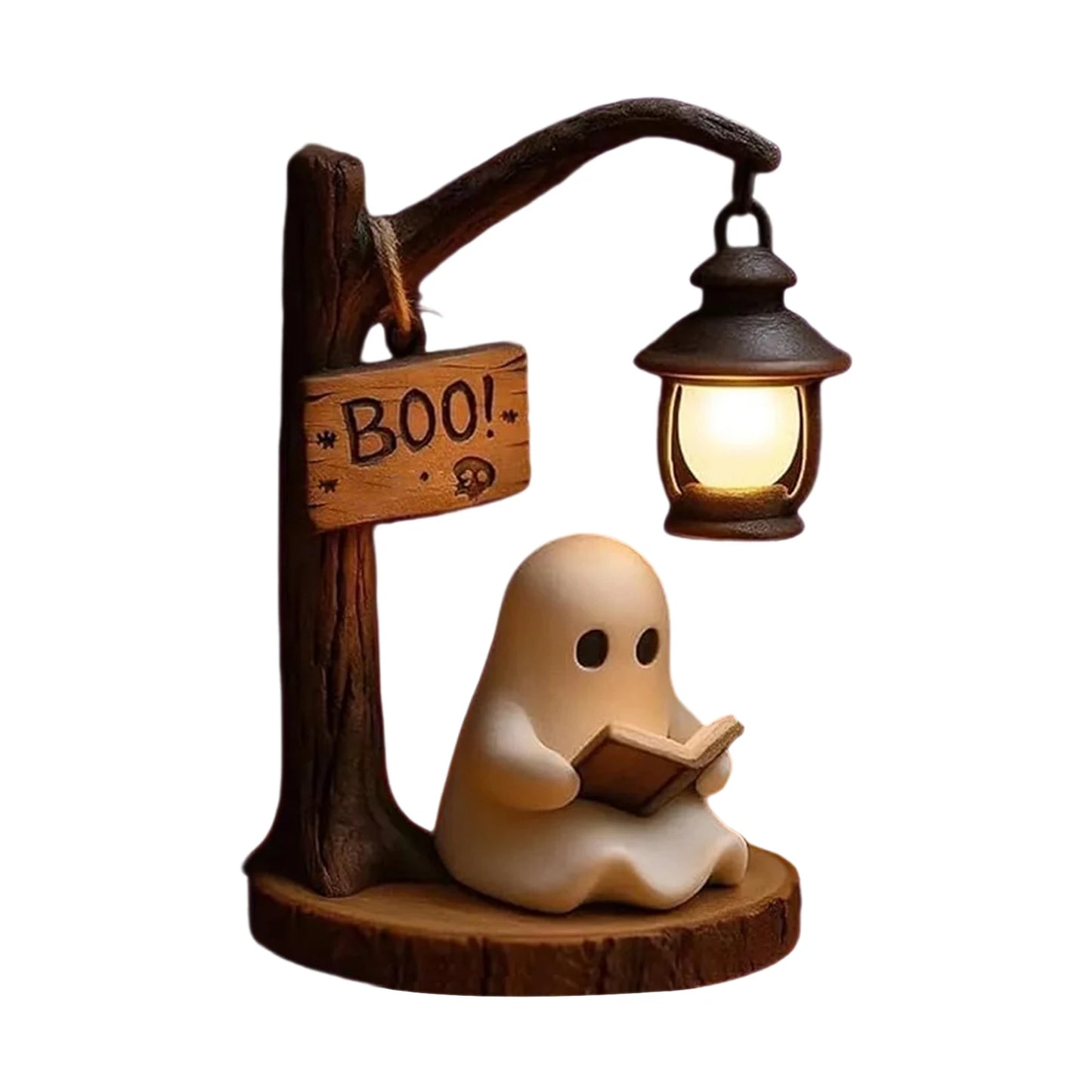 Cute Ghost Reading Desktop Ornament Halloween Resin Decoration Creative Home Decor Festive Atmosphere Arrangement