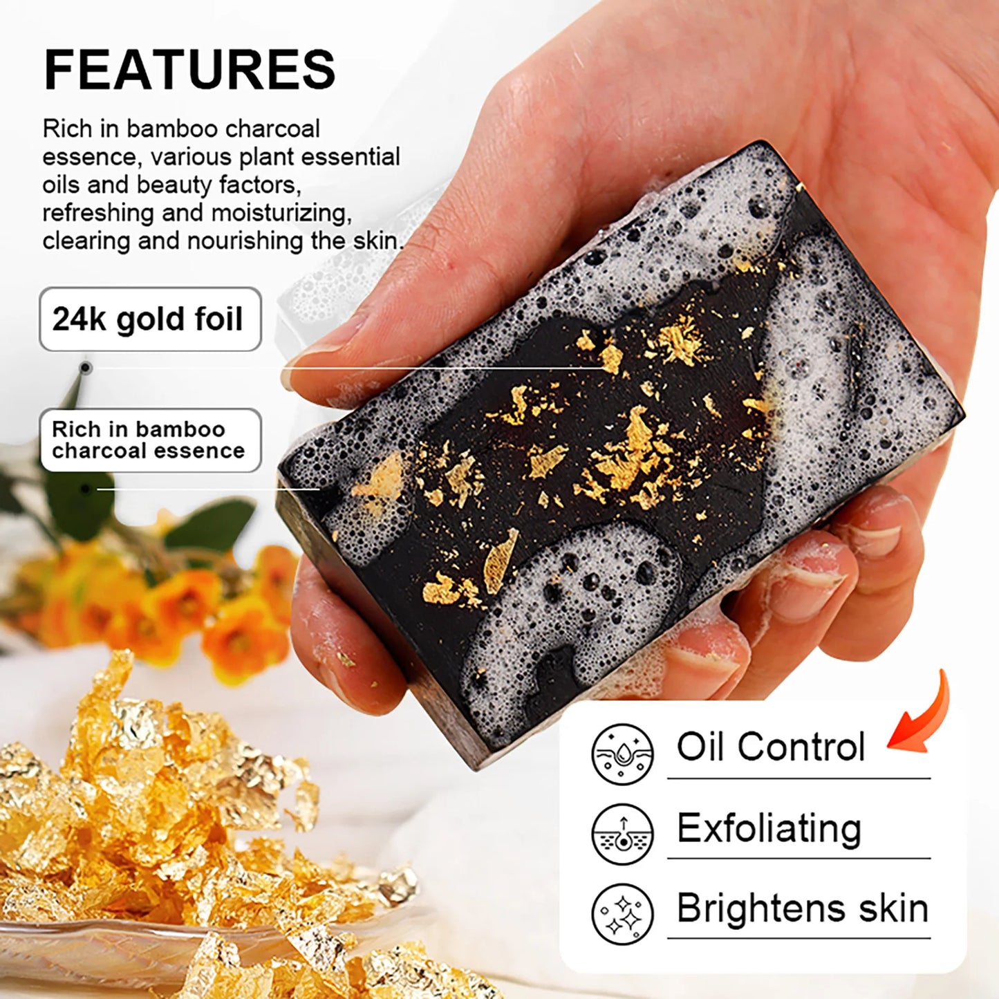 AILKE 24k Gold Perfect Flawlessly Soap, Brighten Skin, Oil Control, Exfoliating, Long-Lasting Scent, For Face & Body, 200g/7 oz