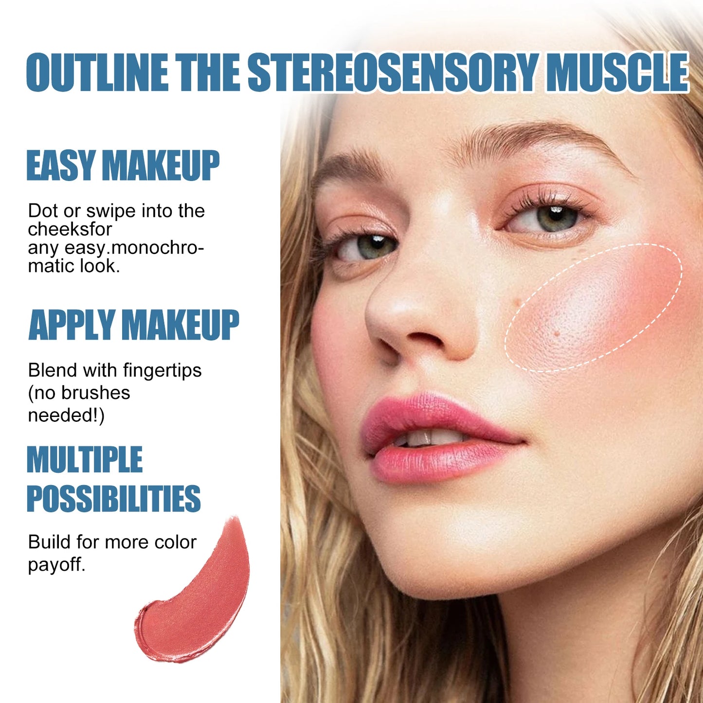 EELHOE Multipurpose Blush Stick Natural Long Lasting Makeup Effect Easy Color Rouge Non-Removing Matte Silky for All Skin Color