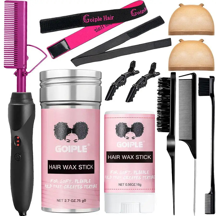 Electric Hot Heating Comb Curling Iron Pressing Comb for Wig Fast Heating Straightening Brush Hair Wax Stick Styling Tool Set
