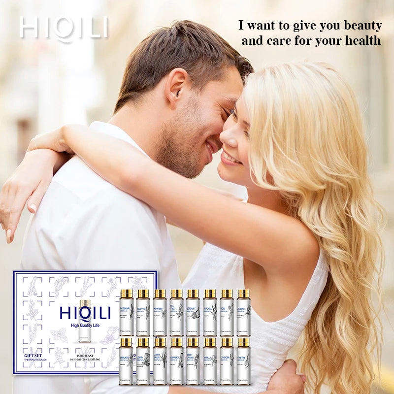 HIQILI 16 PCS 10ML Essential Oils Set Pure Lavender Eucalyptus Vanilla Jasmine Mint Rose for Diffuser Humidifier Candles