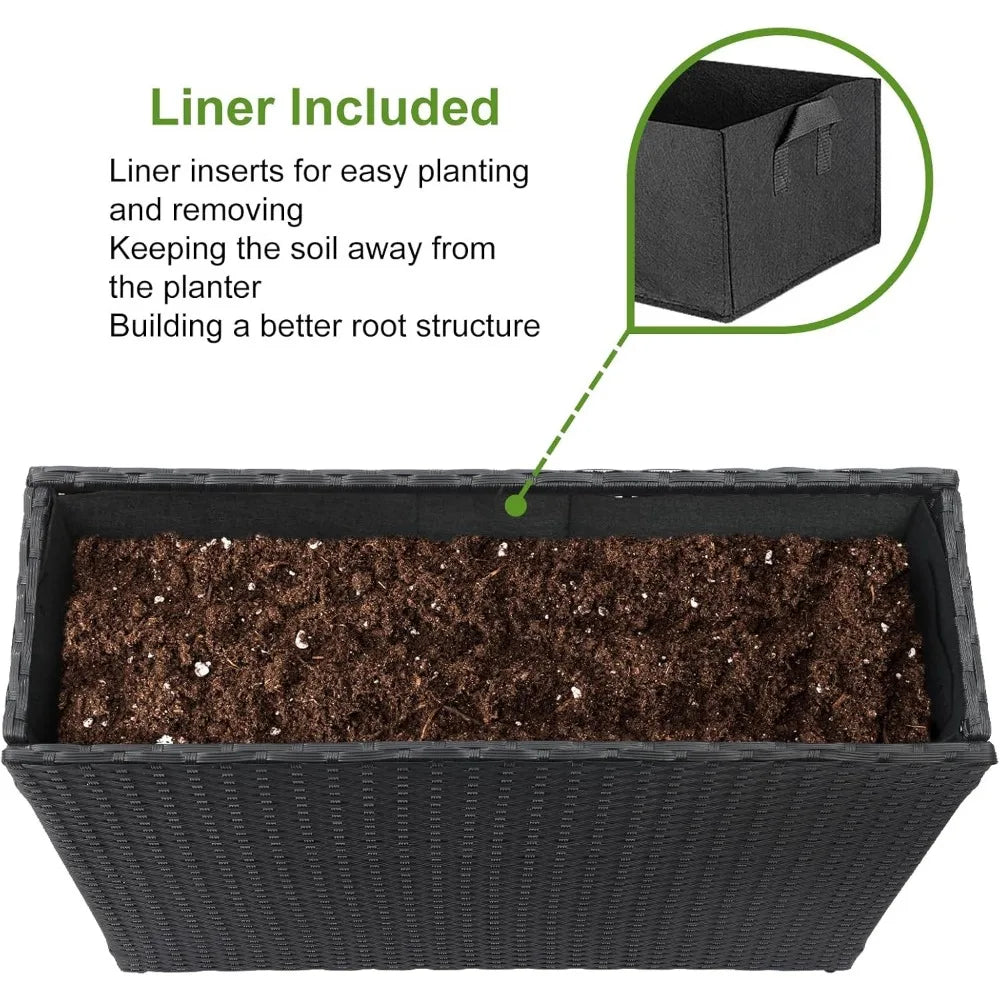 LEWIS&WAYNE Tall Planters for Outdoor Plants Handmade Wicker Large Rectangular Block Planter Box with Removable Liners Modern Pl