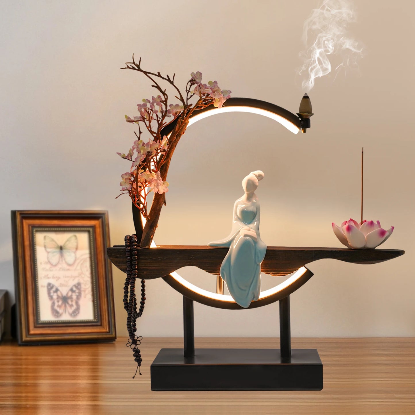 Bymaocar New Chinese Style Zen Meditation Incense Burner Set with Unique Smoke Tabletop Decoration for Living Rooms Tea Rooms