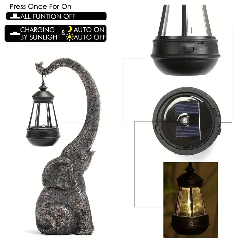 1 Pack Elephant-Shaped LED Solar Lights Garden Resin Crafts Ideal for Patio Decor Used For garden，yard，pool，Lawn 100mah
