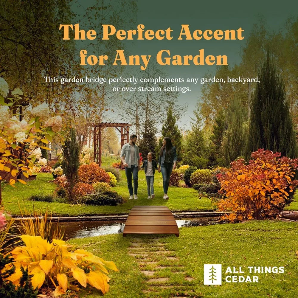 All Things Cedar Wooden Bridge, Outdoor Garden Walkway for Backyard Ponds, 6', Natural