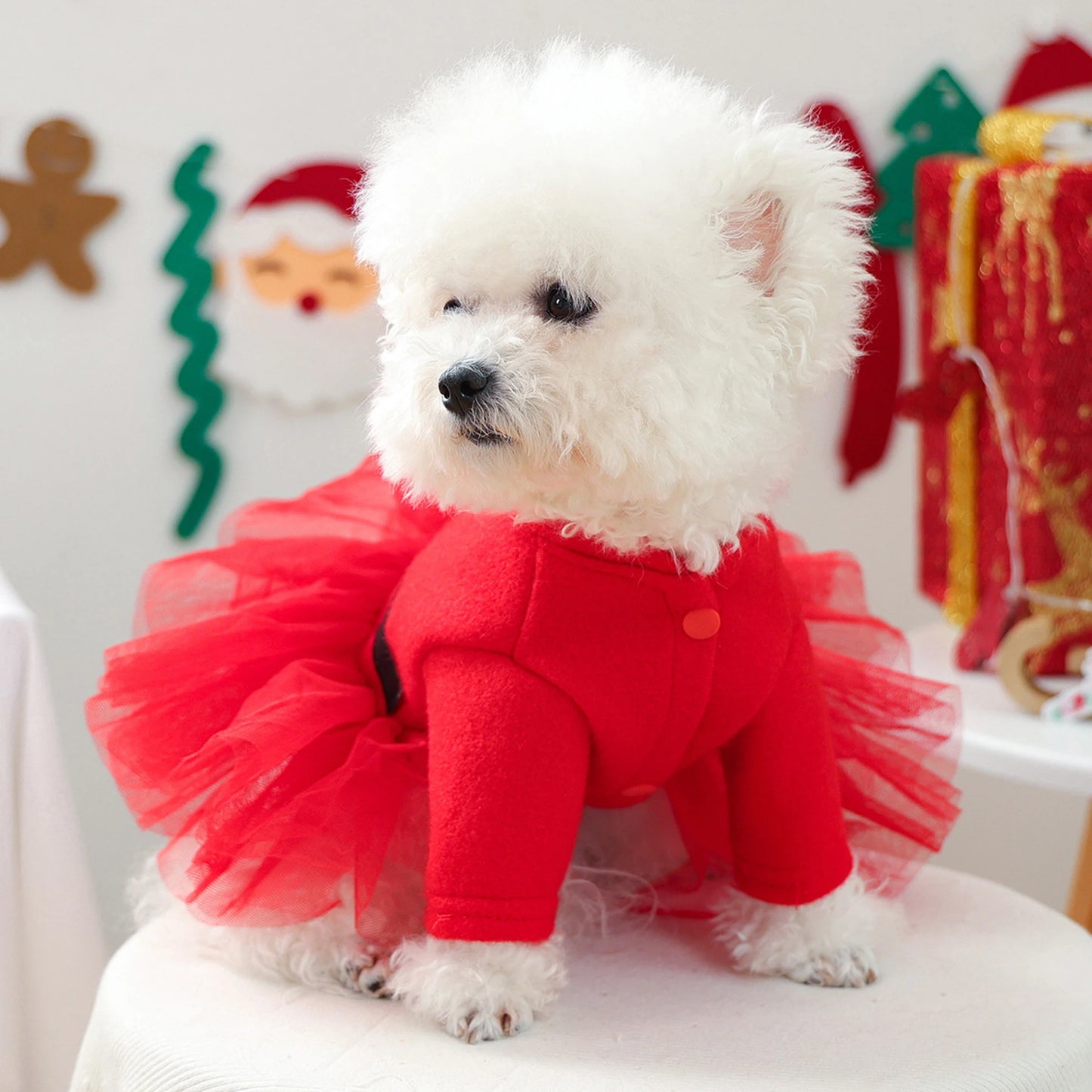 Dog Christmas Dress Snap Button Santa Claus Puppy Dress Pet Holiday Clothes For Small Dogs And Cats