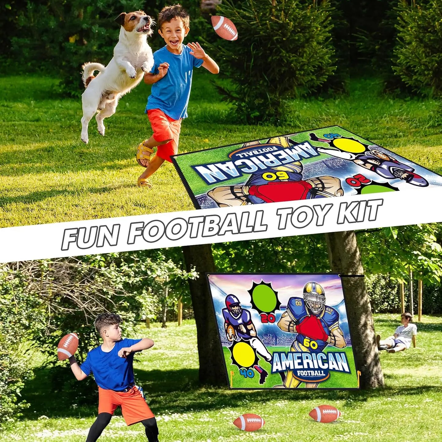 VATOS Rugby Football Toss Target Games with 2 Soft Footballs Indoor Outdoor Hanging Football Goal Throw Game Toy for Boys Girls