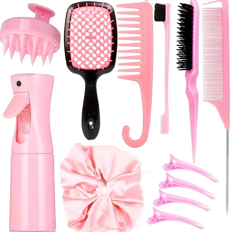 Hair Styling & Care Set  Detangling Brushes, Teasing Comb, Rat Tail, Edge Control, Silicone Scalp Massager, Shampoo Brush For Al