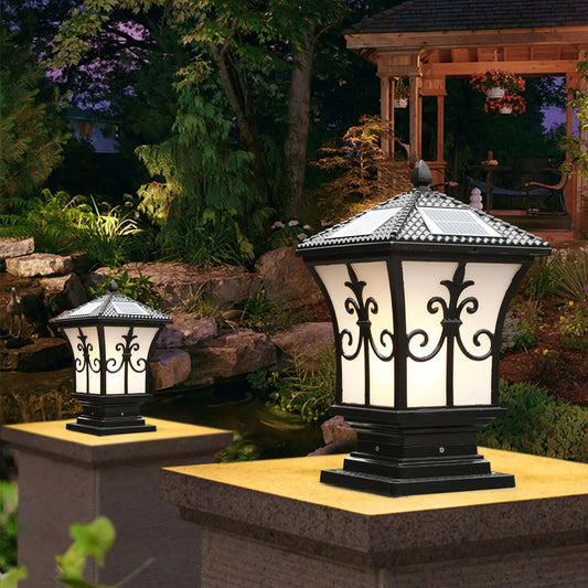 LED Solar Post Light Outdoor, Dusk To Dawn Outdoor Solar Lamps Vintage Style LED Lighting Fixture for Entrance Garden Backyard