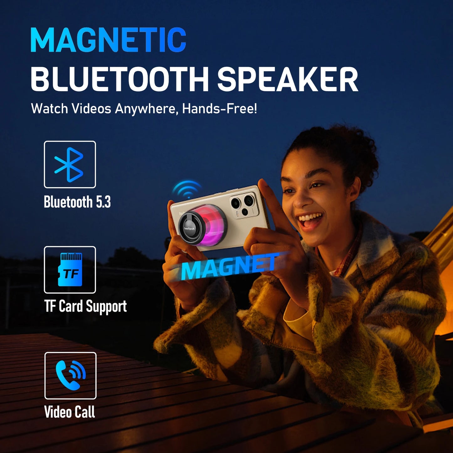 Cyber Style Magnetic Wireless Mini Speaker, 5.1 Surround Sound, High Definition Audio, Dual Stereo Bass,USB Type-C Charging,