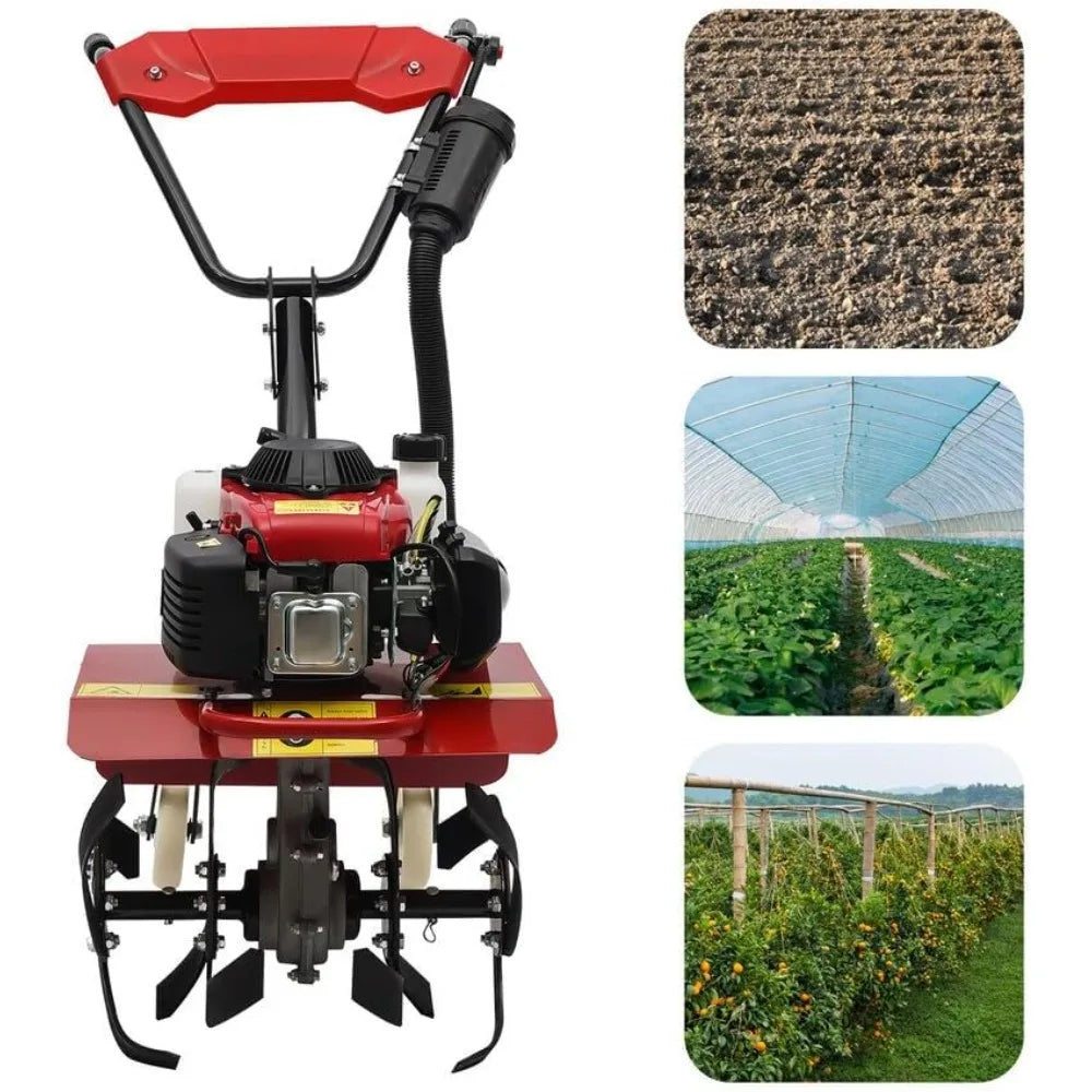 4-Stroke 63CC Gas Powered Tiller Cultivator Garden Yard Rototiller Tilling Tool Gas Tiller- Ideal for Garden, Lawn