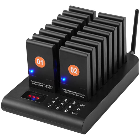 SucceBuy Wireless Restaurant Buzzer Pager 10-20 Coasters Paging Guest Calling Queuing System Touch Screen for Coffee Shop