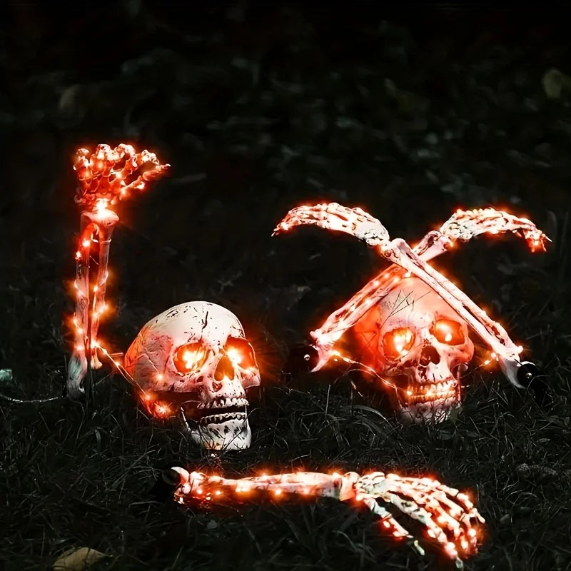 Halloween Light Up Skeleton Set Skull And Arms Party Decor