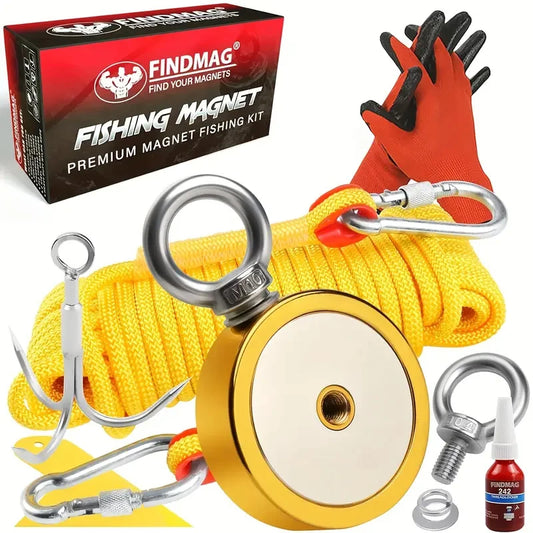 FINDMAG 1725 lbs Magnets Fishing Kit Fishing Magnet, 3.7" Diameter Fishing Magnet Kit for Magnetic Fishing and Retrieving Items