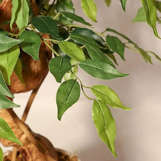Ficus Artificial Tree with Curved Trunk Plant Fake Silk Trees with White Pot Ficus Tree for Home Decor, Artificial Plants Indoor
