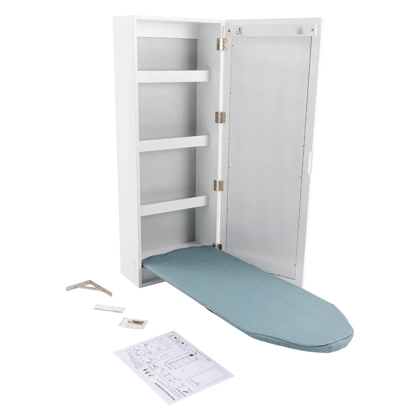 Household Hide Away Ironing Board Cabinet With 3 Tier Shelf & Mirror Wall Mount