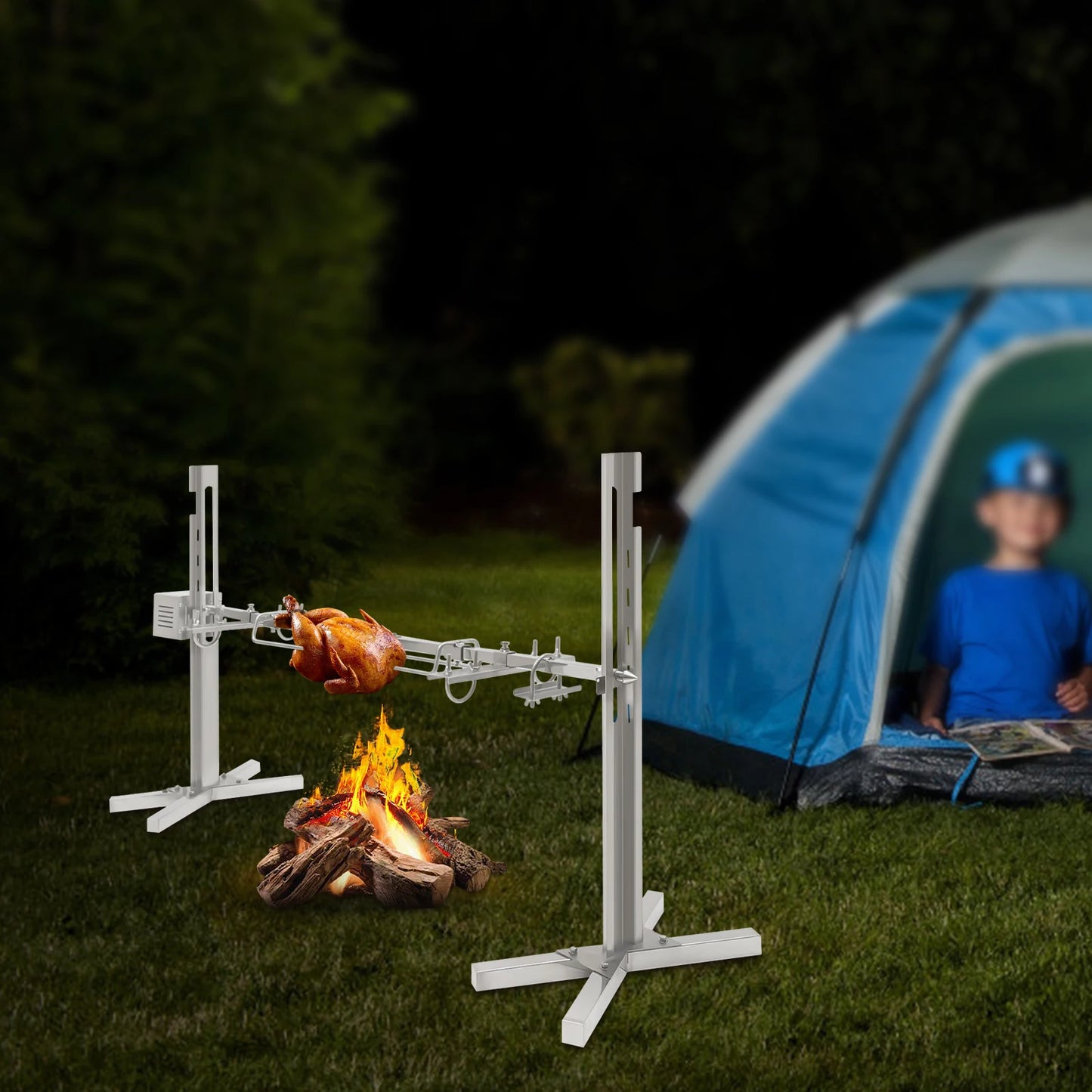 66 Lbs Electric BBQ Rotisserie Stainless Steel Grill Roaster Tripod Kit Lamb Skewer with 25W Motor 110V for Outdoor Camping and Hiking