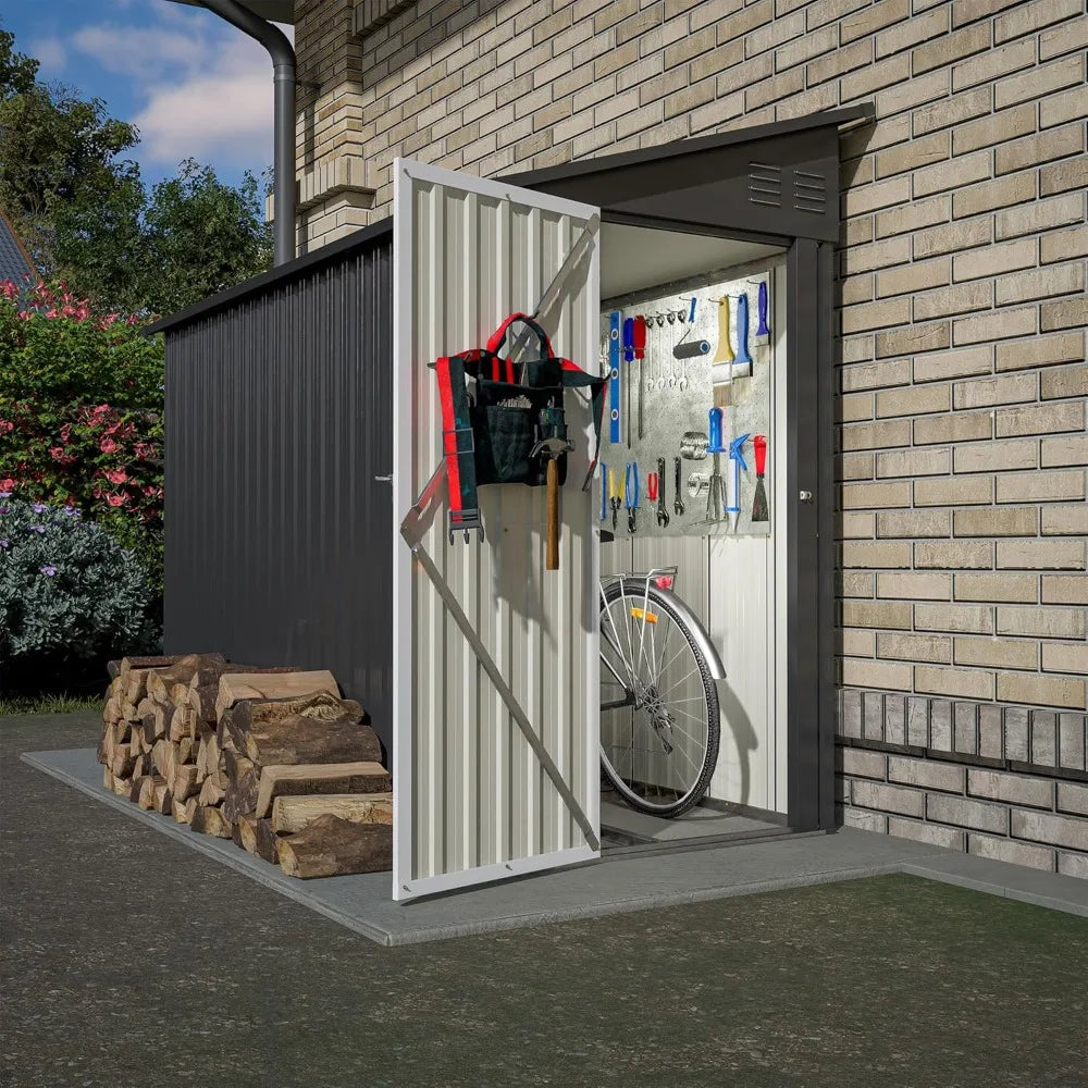 Lean Metal Storage Shed 4x8 Floor Lockable Door Air Vents
