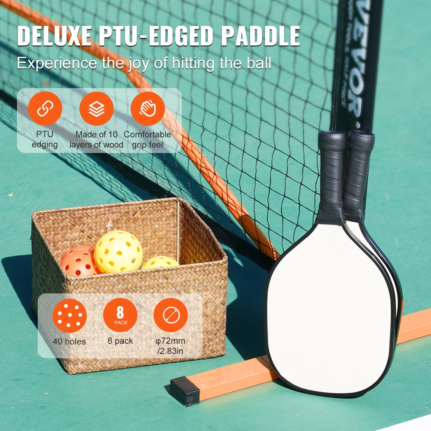 VEVOR Portable Pickleball Net System 22FT Full Court Official Regulation Size Pickle Ball Nets Indoor & Outdoor with Court Line