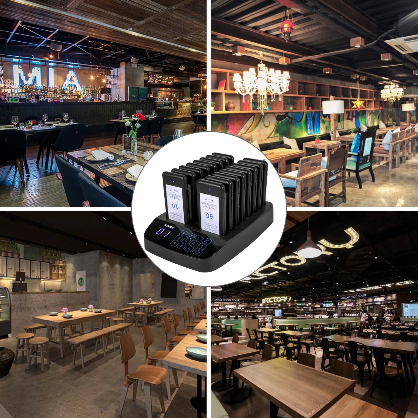 SucceBuy Wireless Restaurant Buzzer Pager 10-20 Coasters Paging Guest Calling Queuing System Touch Screen for Coffee Shop