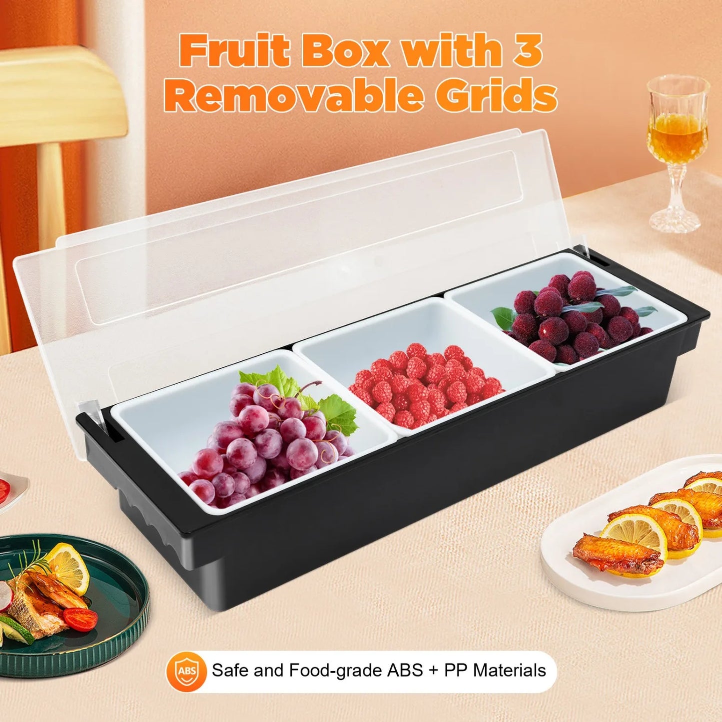 Compartments Condiment Dispenser, Chilled Server Food Tray Salad Bar, Condiment Tray Bar Caddy for Home Work or Restaurant Salad