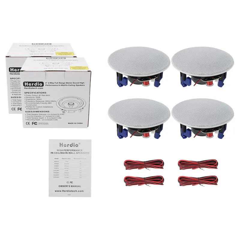 Herdio 320 Watts 2 Way Flush Mount Ceiling Speakers 4 Inches Perfect For Bathroom Kitchen Living Room Office 4 Speakers White