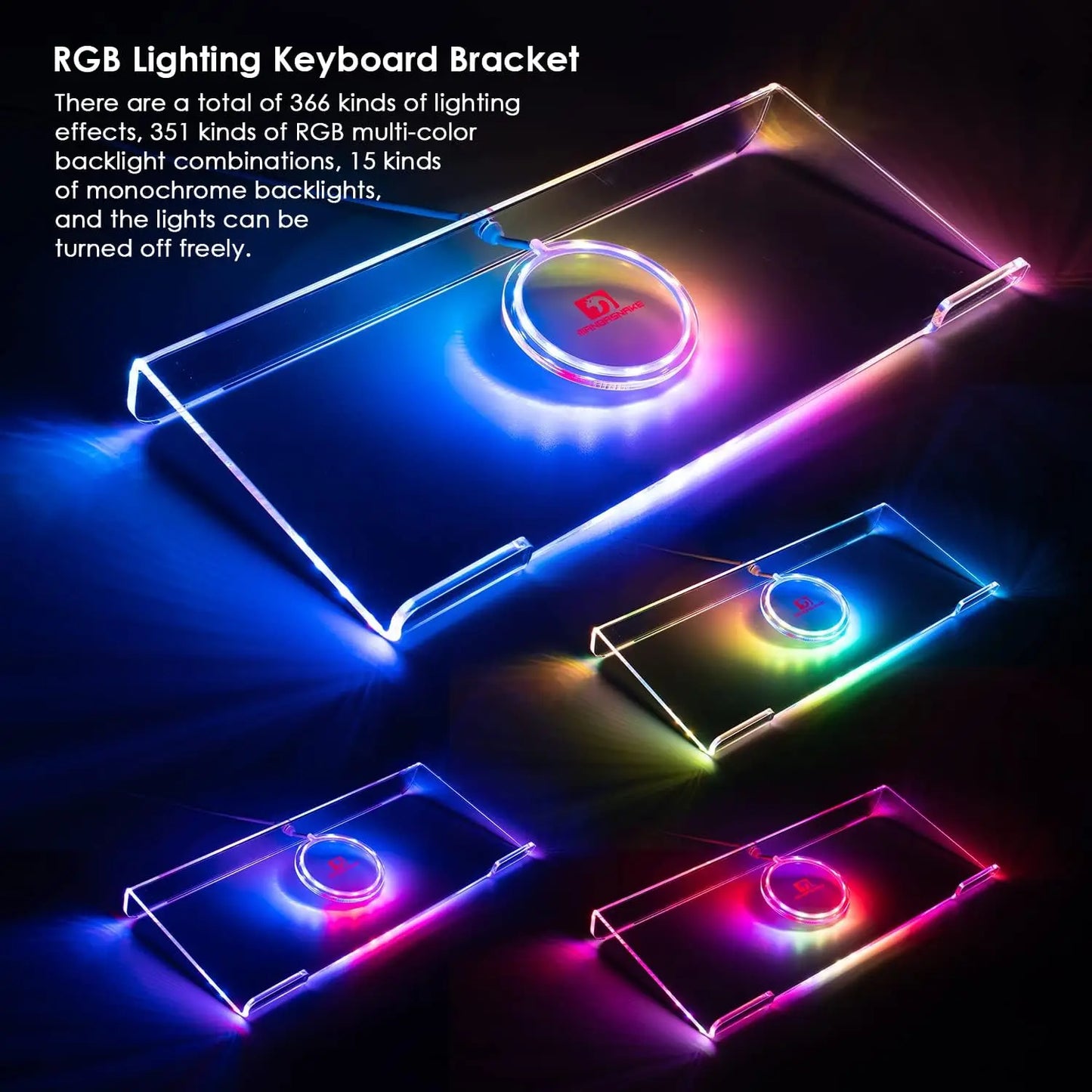 MAMBASNAKE Clear 366 Kinds RGB Acrylic Tilted Computer Keyboard Holder,PC Keyboard Stand Tray Holder for Easy Ergonomic Typing