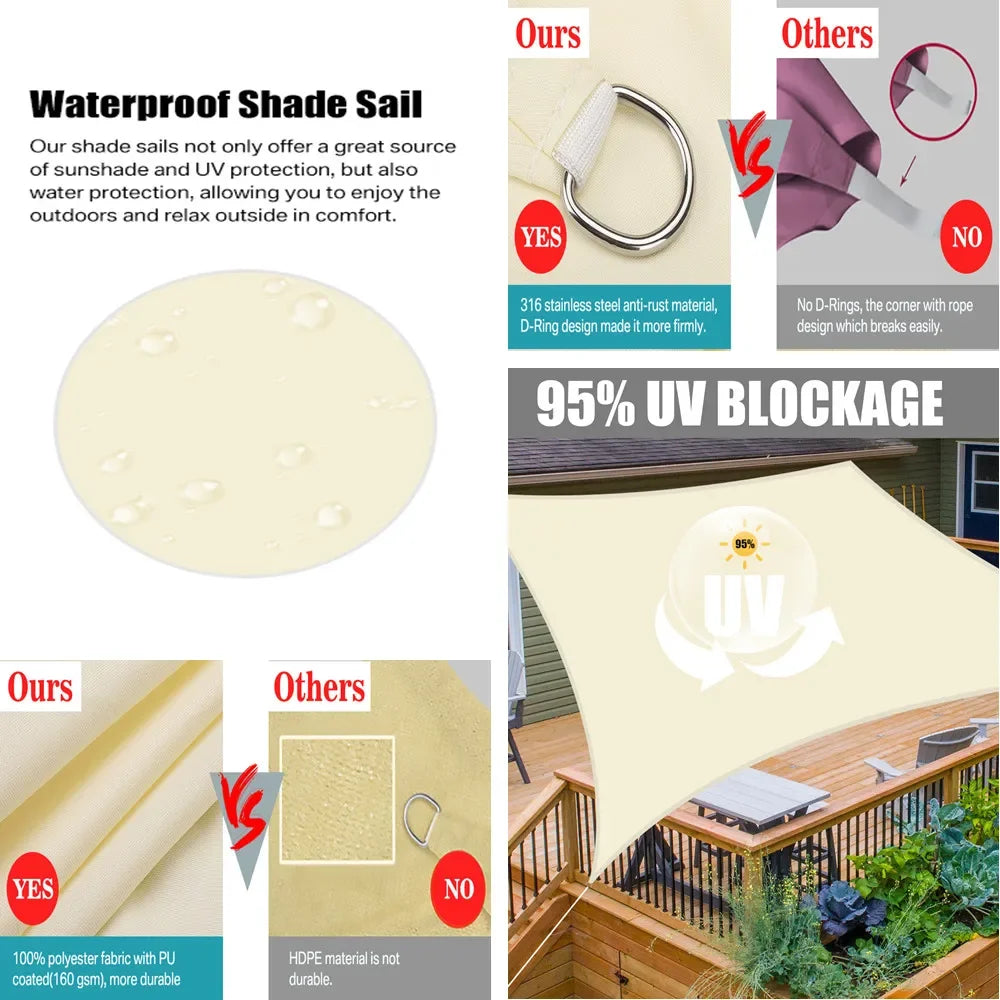 98% UV Block Shade Sails with Hardware Kit Waterproof Canopy Rectangle Awning for Outdoor Patio Garden Sun Shelter Shade Cloth