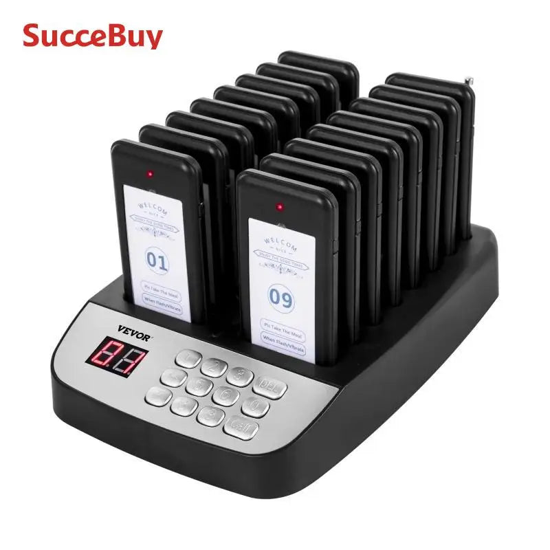 SucceBuy Wireless Restaurant Buzzer Pager 10-20 Coasters Paging Guest Calling Queuing System Touch Screen for Coffee Shop